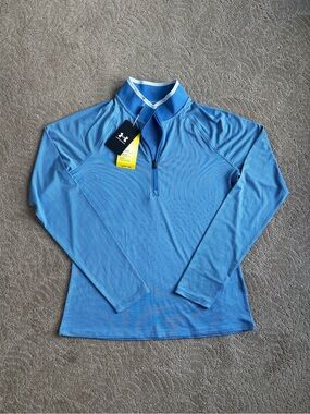 NWT Women’s Under Armour Striped Sky Blue Golf Half-Zip